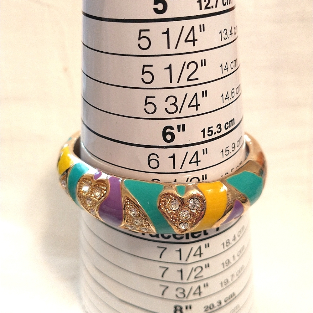 Cuff bracelet ‎ enamel style with rhinestones teal green yellow purple bangle - Picture 2 of 5
